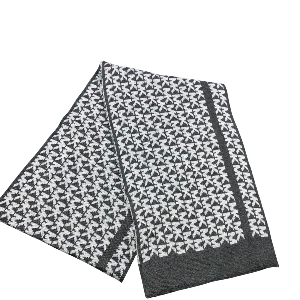 Michael Kors MK Logo Monogram‎ Scarf Gray Knit Fleece Double Sided